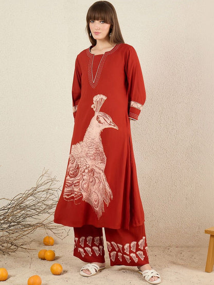 Women Ethnic Motifs Printed Regular Thread Work Kurta with Palazzos