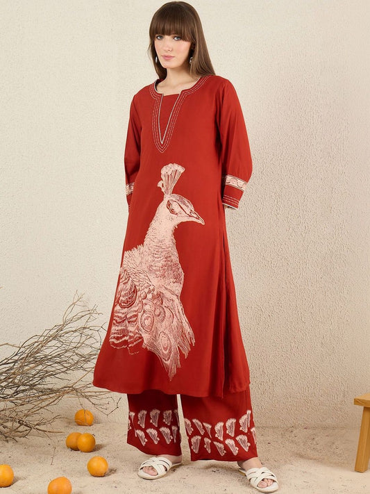 Women Ethnic Motifs Printed Regular Thread Work Kurta with Palazzos