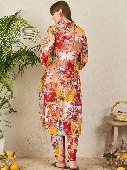 Women Floral Printed Regular Pure Cotton Kurta with Trousers