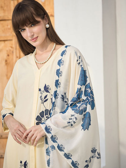 Floral Printed Straight Kurta With Palazzos & Dupatta