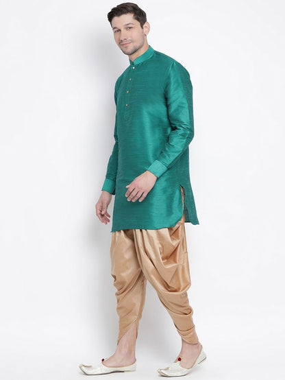 Men's Green Silk Blend Pathani Kurta and Dhoti Set
