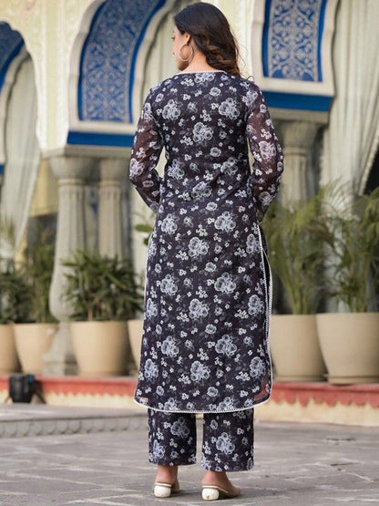 Dhiyona VA Women'sFloral Printed Pure Cotton Straight Kurta with Trousers