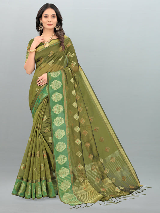Dhiyona GR Women's Aksaya Pickle Green Organza Saree