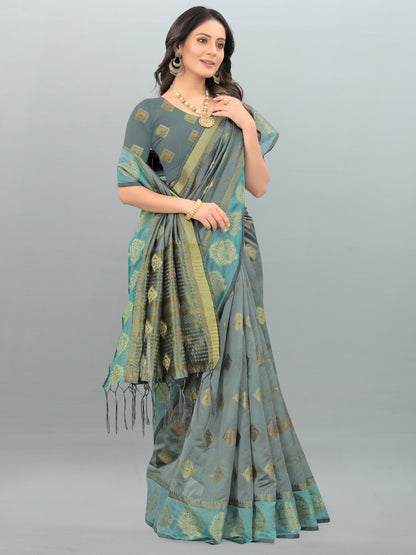 Dhiyona GR Women's Aksaya Stone Grey Organza Saree
