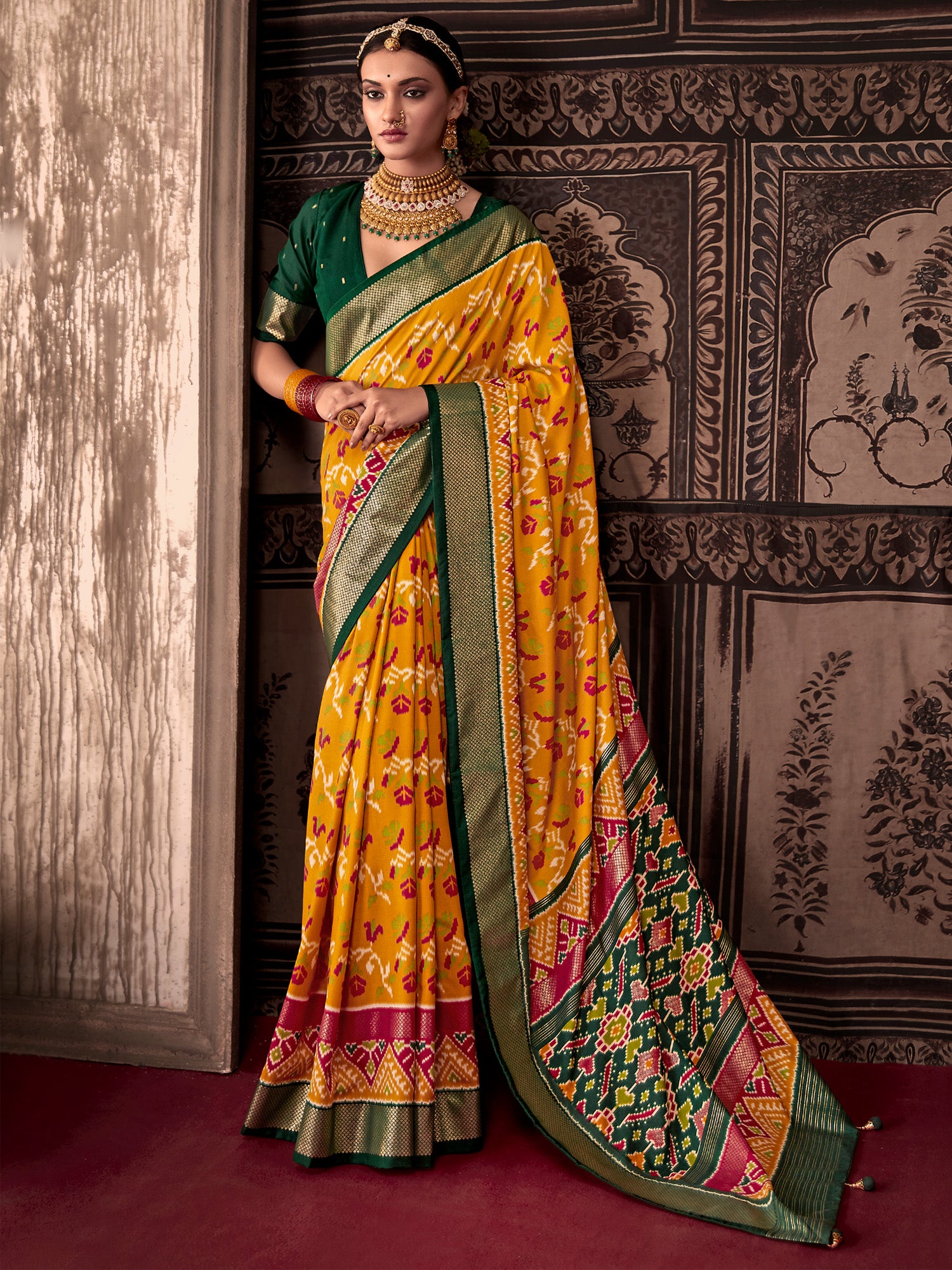 Women's Tussar Silk Yellow Printed Designer Saree With Blouse Piece