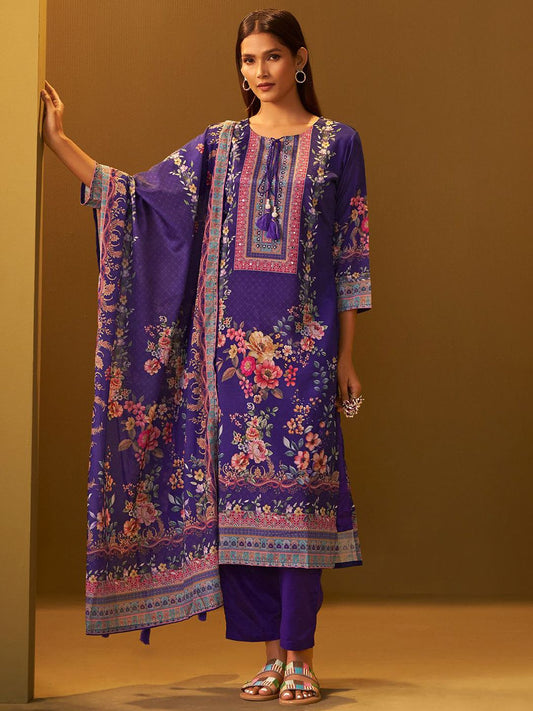 Women Floral Printed Regular Kurta with Trousers & Dupatta