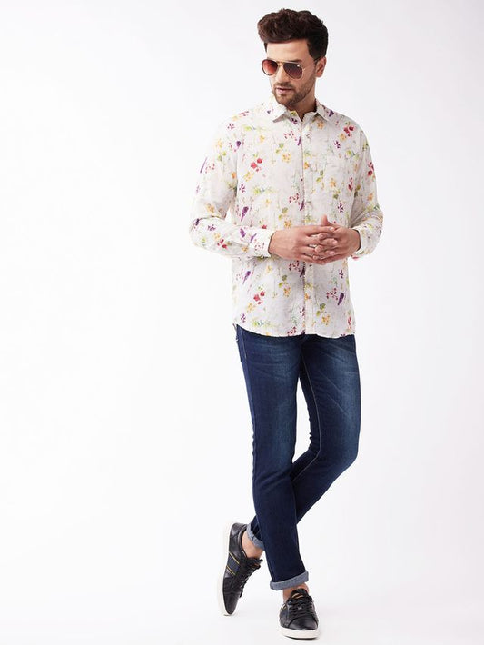 Men's Cream Muslin Straight Ethnic Shirt