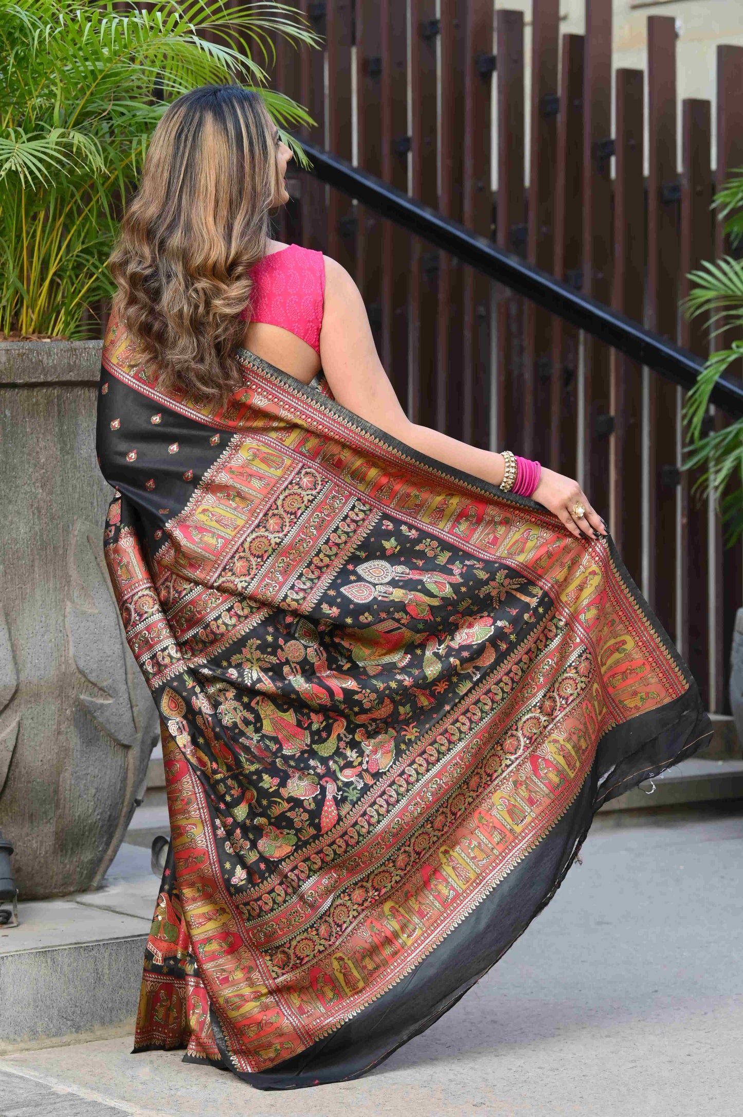 Dhiyona GR Women's Alankar Intense Black Jamewar Kashmiri Soft Modal Silk Saree