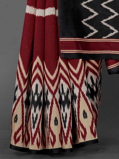Women's Bhagalpuri Silk Black Printed Designer Saree With Blouse Piece
