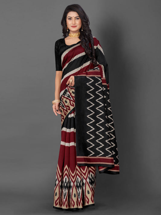 Women's Bhagalpuri Silk Black Printed Designer Saree With Blouse Piece