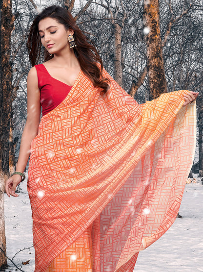 Women's Organza Yellow Printed Celebrity Saree With Blouse Piece