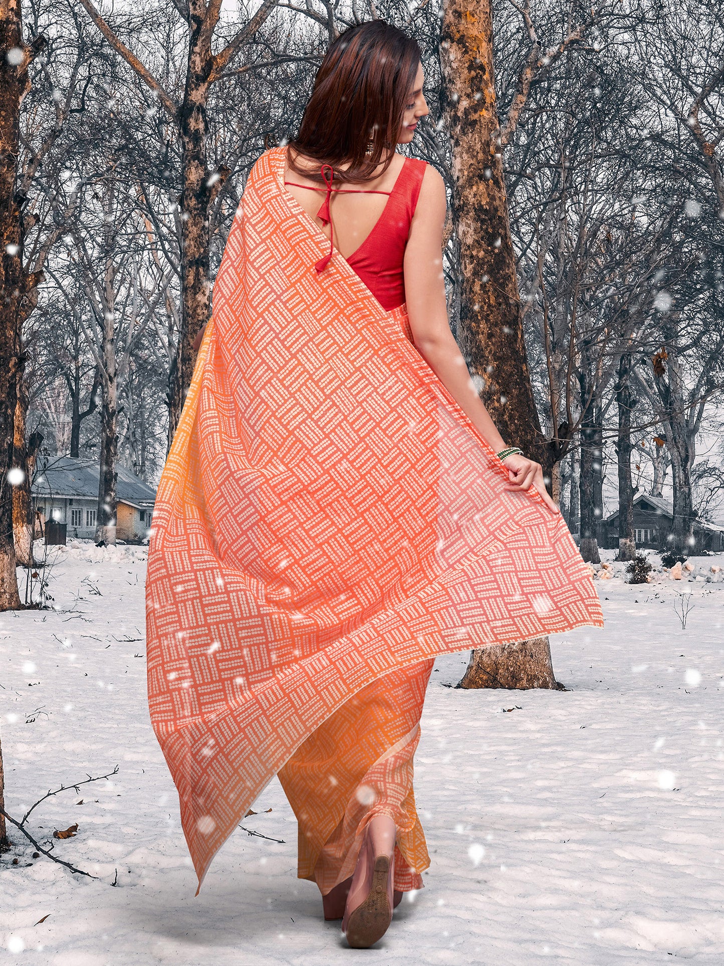 Women's Organza Yellow Printed Celebrity Saree With Blouse Piece