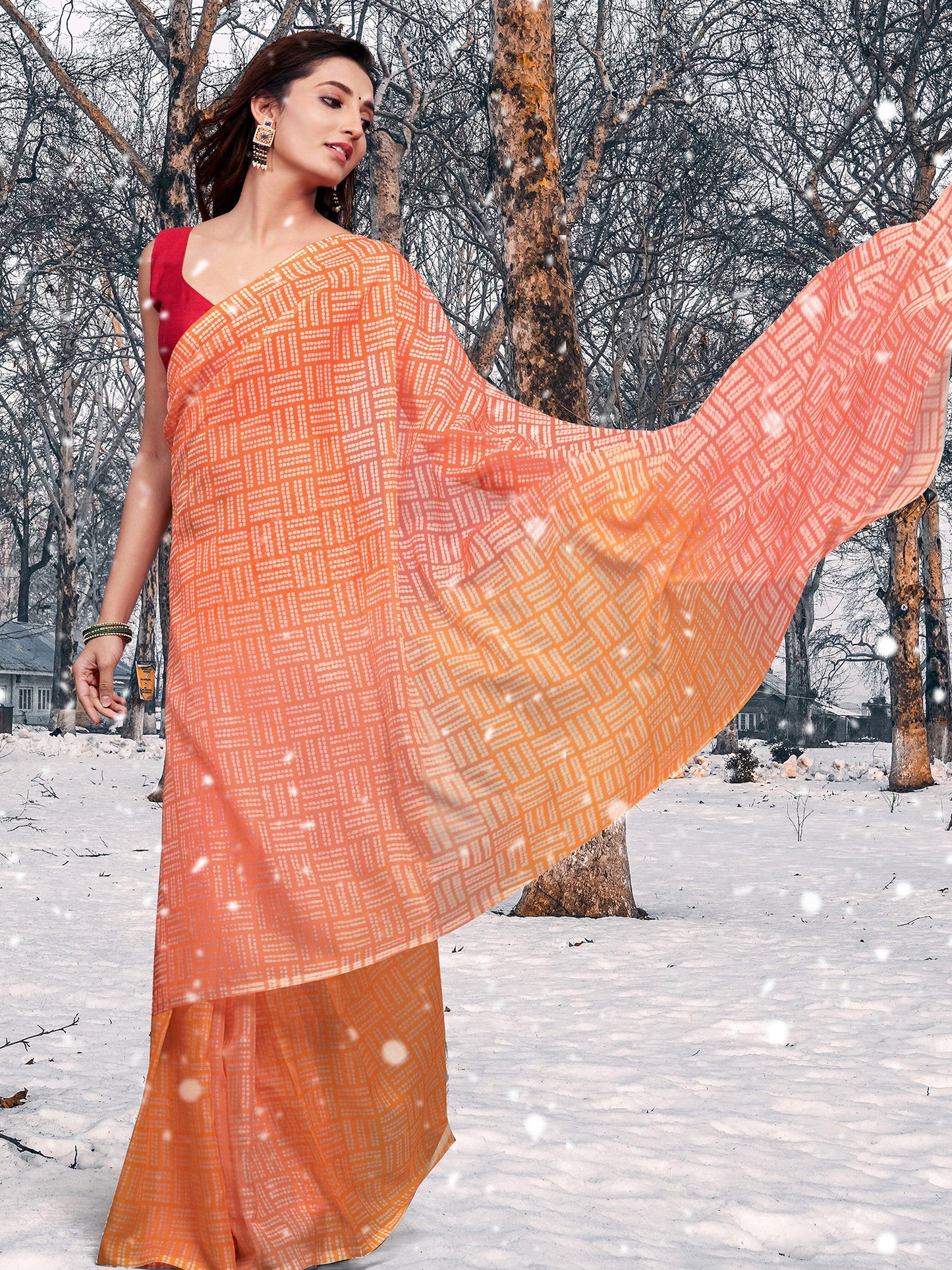 Women's Organza Yellow Printed Celebrity Saree With Blouse Piece