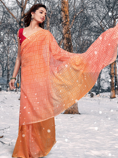 Women's Organza Yellow Printed Celebrity Saree With Blouse Piece