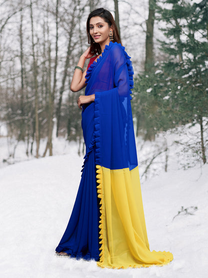Women's Georgette Blue Embellished Celebrity Saree With Blouse Piece
