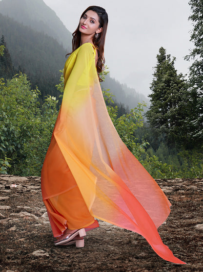 Women's Organza Yellow Solid Celebrity Saree With Blouse Piece
