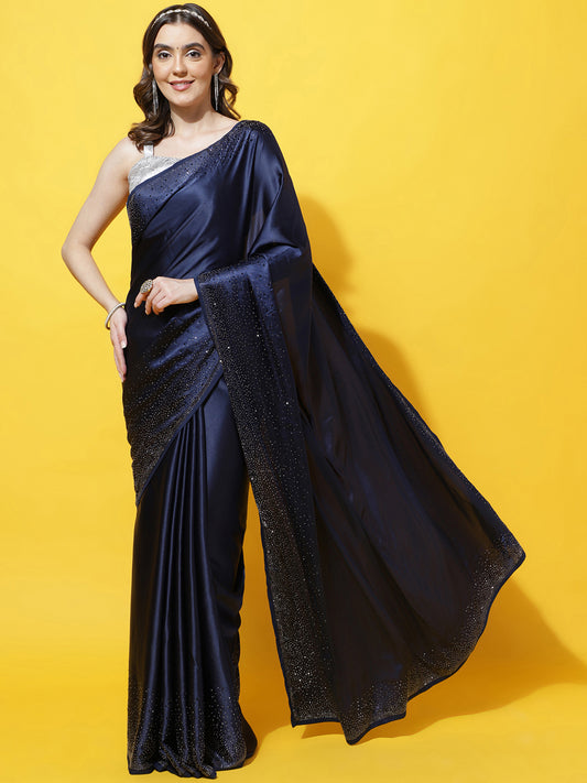 Dhiyona KS Women's Embellished Beads and Stones Satin Saree
