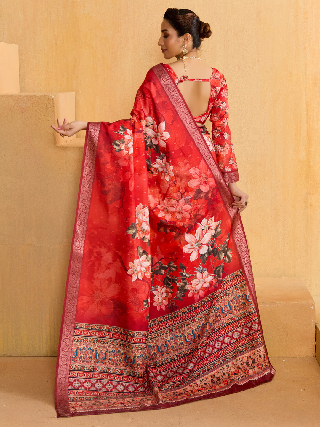 Women's Tussar Silk Red Woven Design Designer Saree With Blouse Piece