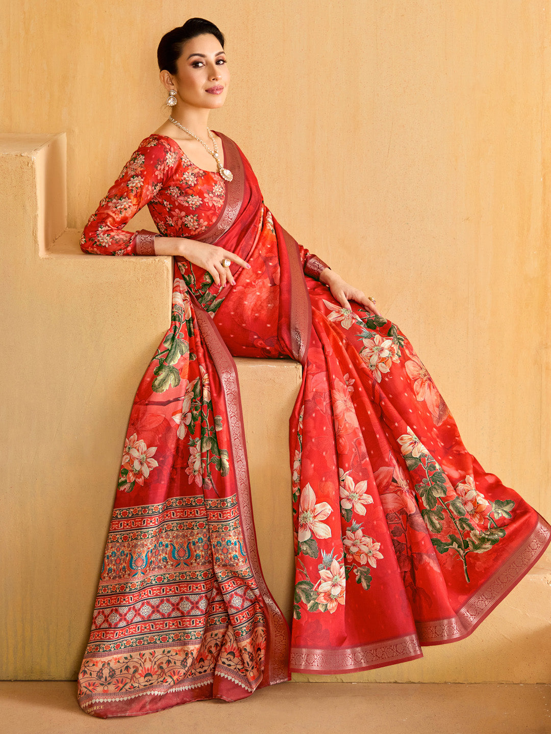 Women's Tussar Silk Red Woven Design Designer Saree With Blouse Piece