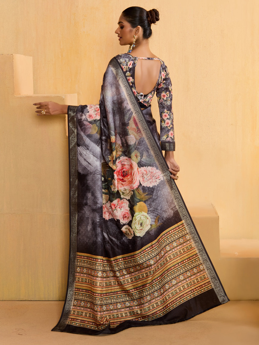 Women's Tussar Silk Grey Woven Design Designer Saree With Blouse Piece