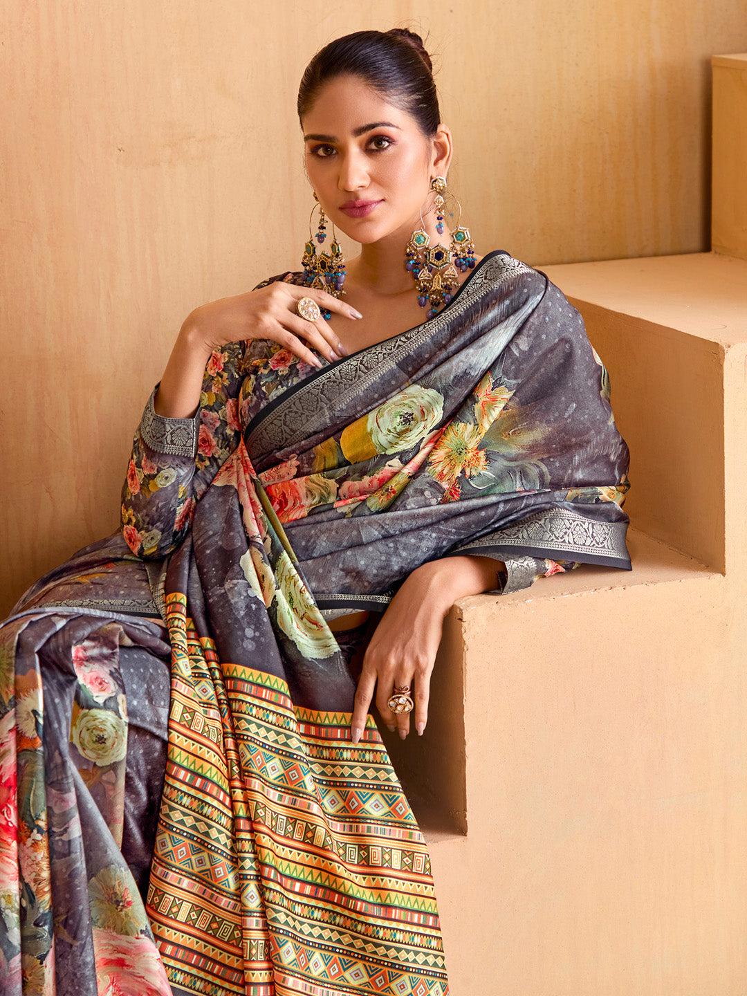 Women's Tussar Silk Grey Woven Design Designer Saree With Blouse Piece