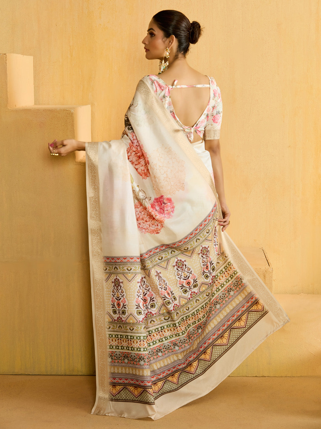 Women's Tussar Silk Cream Woven Design Designer Saree With Blouse Piece