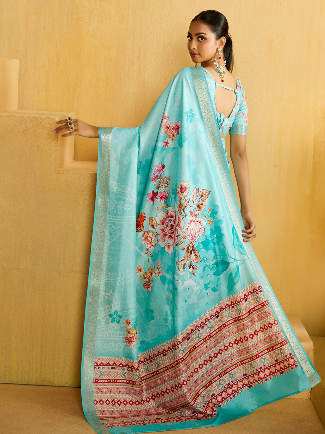 Women's Tussar Silk Light Blue Woven Design Designer Saree With Blouse Piece