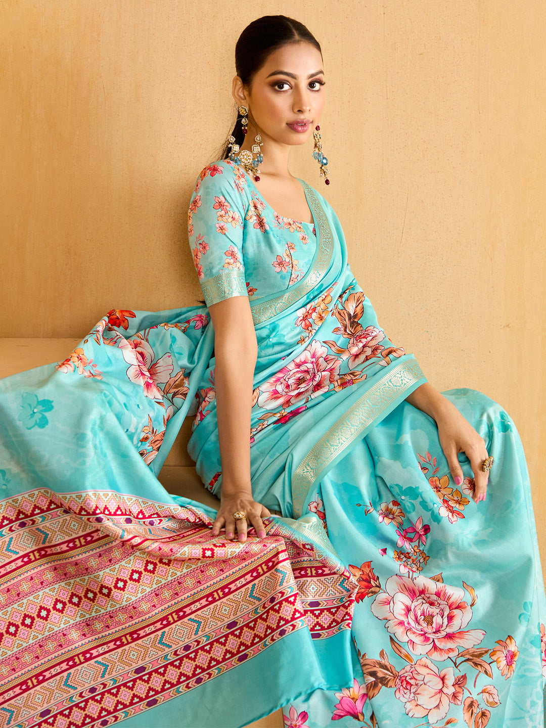 Women's Tussar Silk Light Blue Woven Design Designer Saree With Blouse Piece