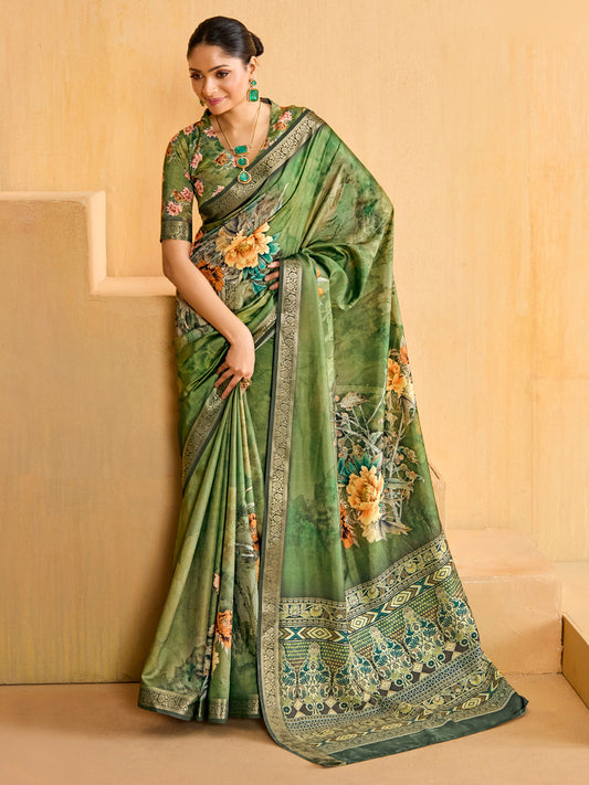 Women's Tussar Silk Light Green Woven Design Designer Saree With Blouse Piece