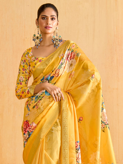 Women's Tussar Silk Yellow Woven Design Designer Saree With Blouse Piece