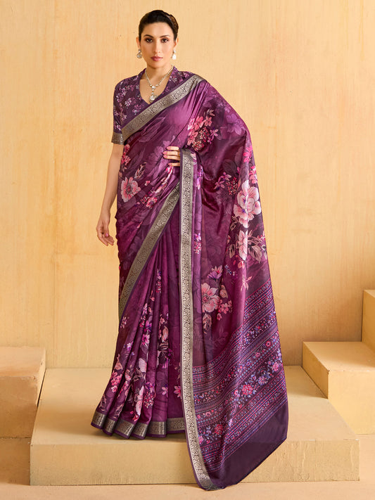 Women's Tussar Silk Magenta Woven Design Designer Saree With Blouse Piece