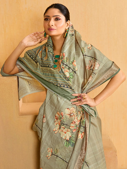 Women's Tussar Silk Sea Green Woven Design Designer Saree With Blouse Piece
