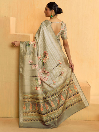 Women's Tussar Silk Sea Green Woven Design Designer Saree With Blouse Piece