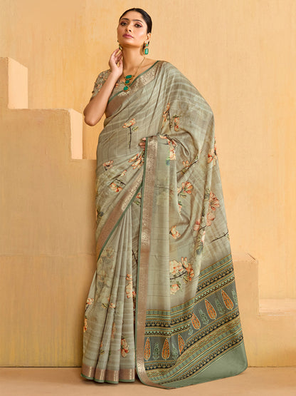 Women's Tussar Silk Sea Green Woven Design Designer Saree With Blouse Piece