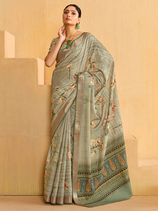Women's Tussar Silk Sea Green Woven Design Designer Saree With Blouse Piece