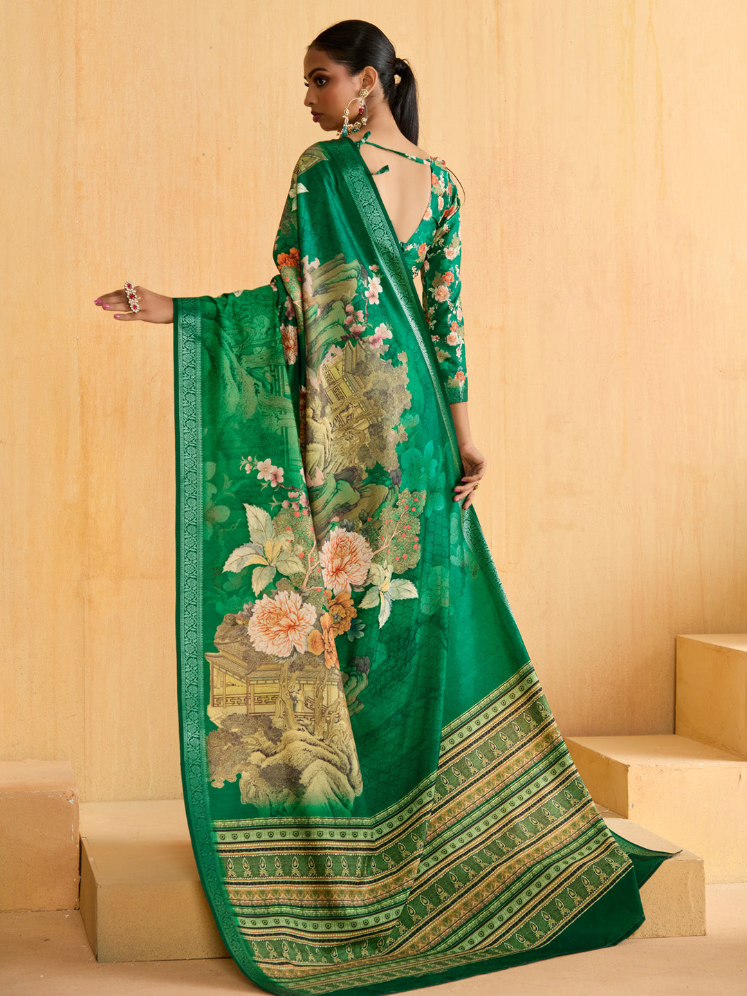 Women's Tussar Silk Teal green Woven Design Designer Saree With Blouse Piece