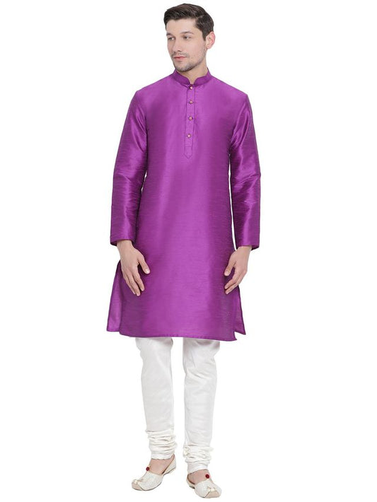 Men's Purple Silk Blend Straight Kurta Pyjama Set