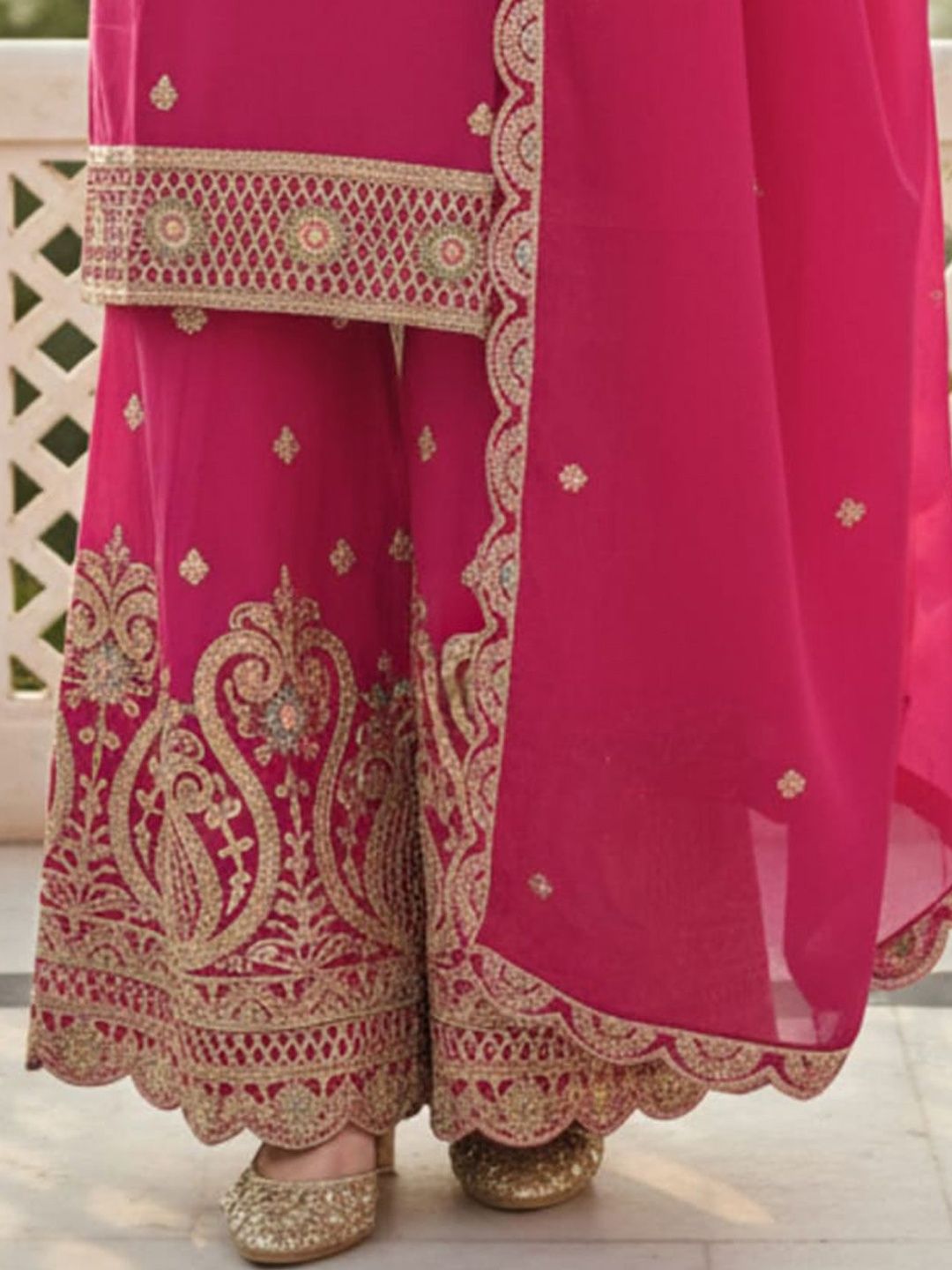 Women Ethnic Motifs Embroidered Regular Kurta with Sharara & With Dupatta