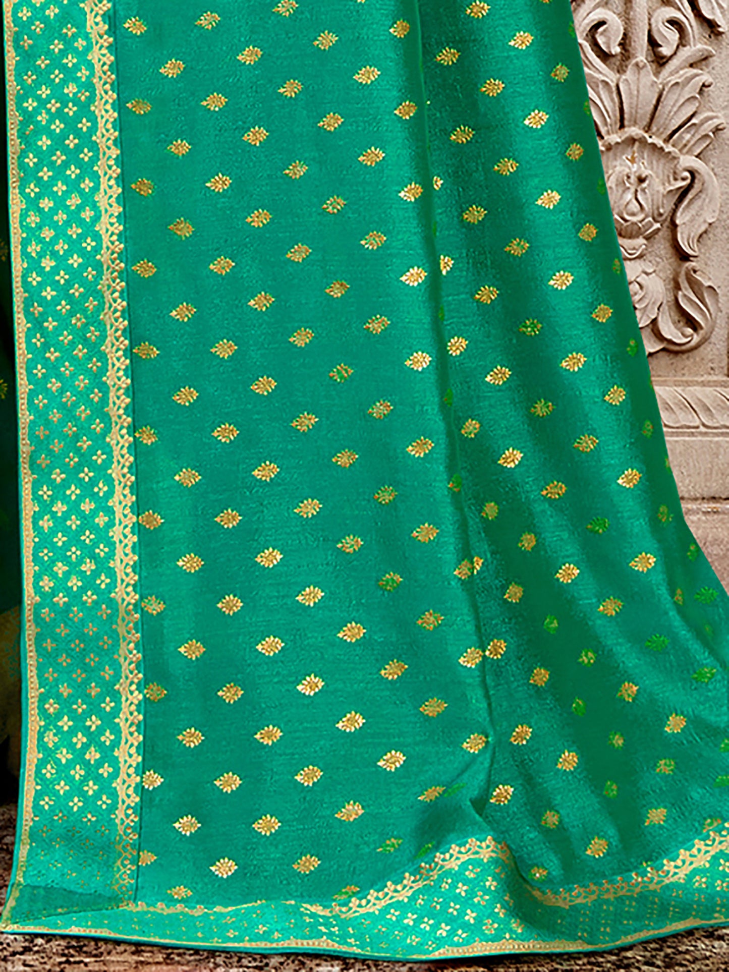 Women's Vichitra Silk Sea Green Embellished Designer Saree With Blouse Piece