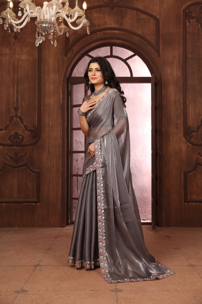 Dhiyona GR Women's Sundri Grey Jimmi Choo Embroidered Saree