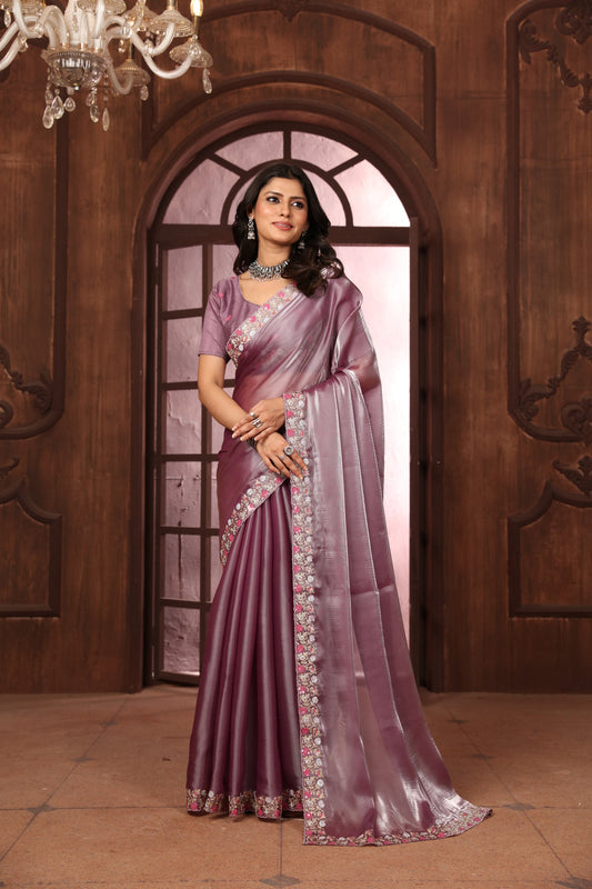 Dhiyona GR Women's Sundri Lavender Jimmi Choo Embroidered Saree