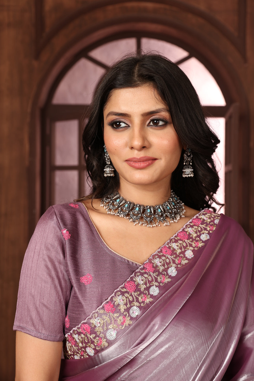 Dhiyona GR Women's Sundri Lavender Jimmi Choo Embroidered Saree