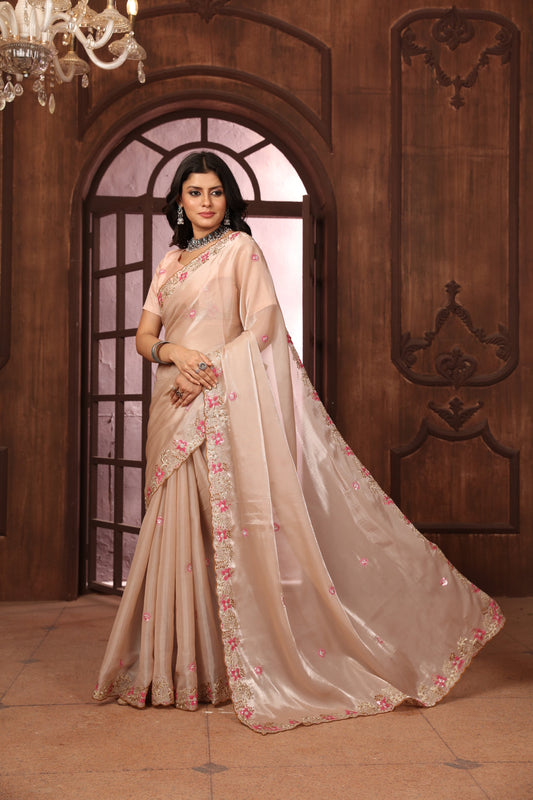 Dhiyona GR Women's Sundri Beige Jimmi Choo Embroidered Saree