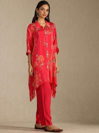 Dhiyona SO Women's Women Floral Printed Beads and Stones Kaftan Kurta with Trousers