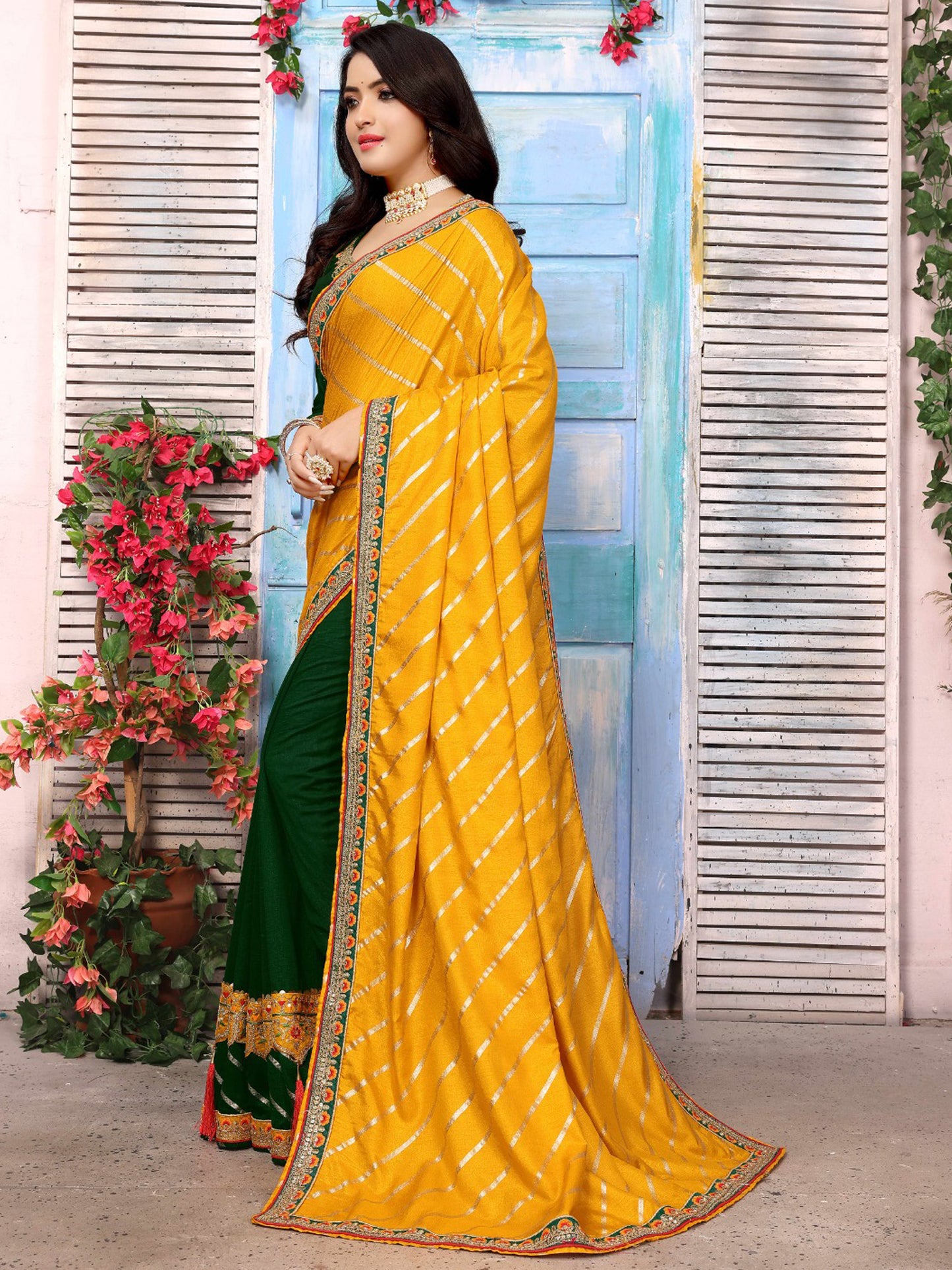 Women's Dola Silk Yellow Embellished Designer Saree With Blouse Piece