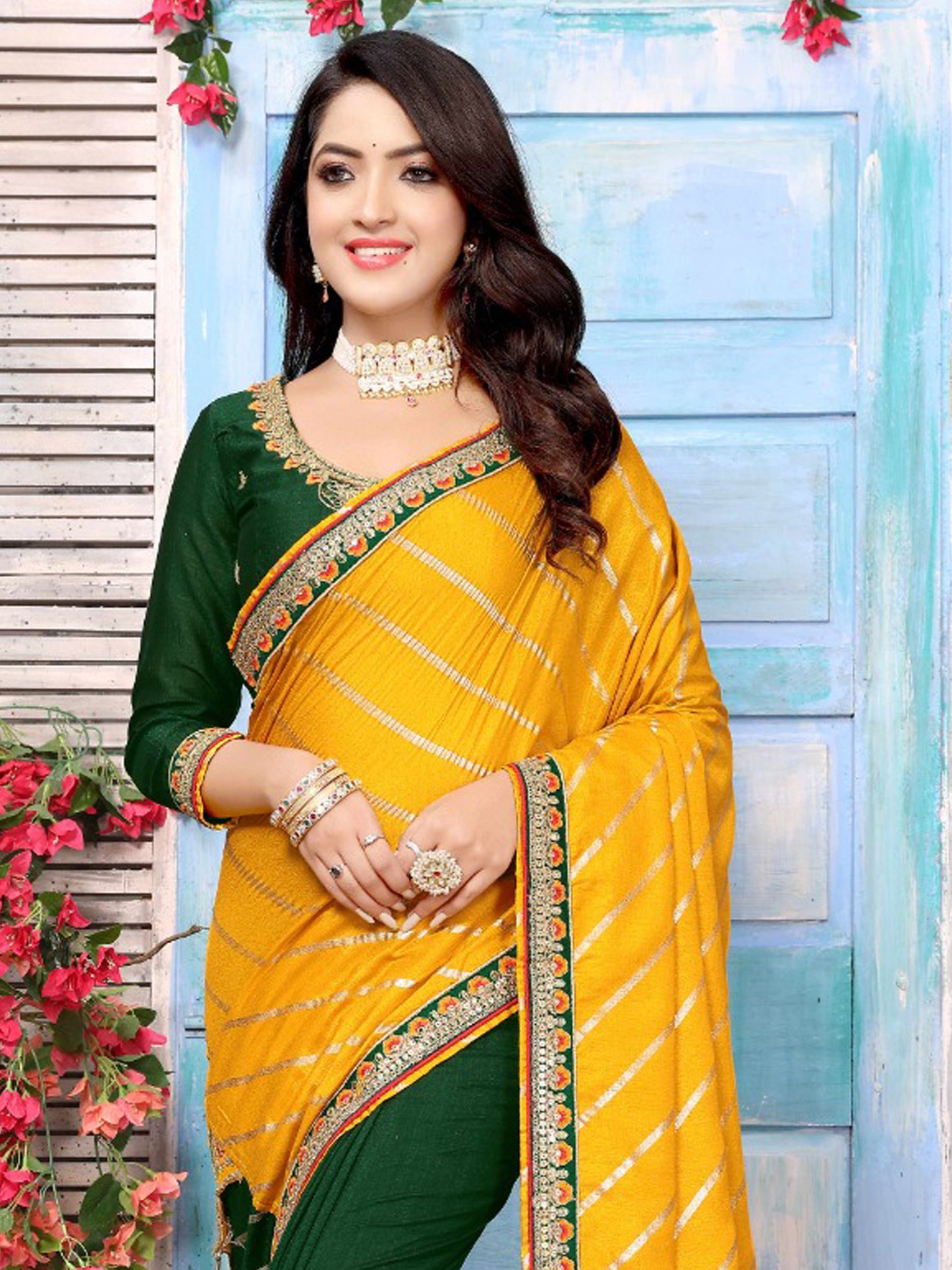Women's Dola Silk Yellow Embellished Designer Saree With Blouse Piece