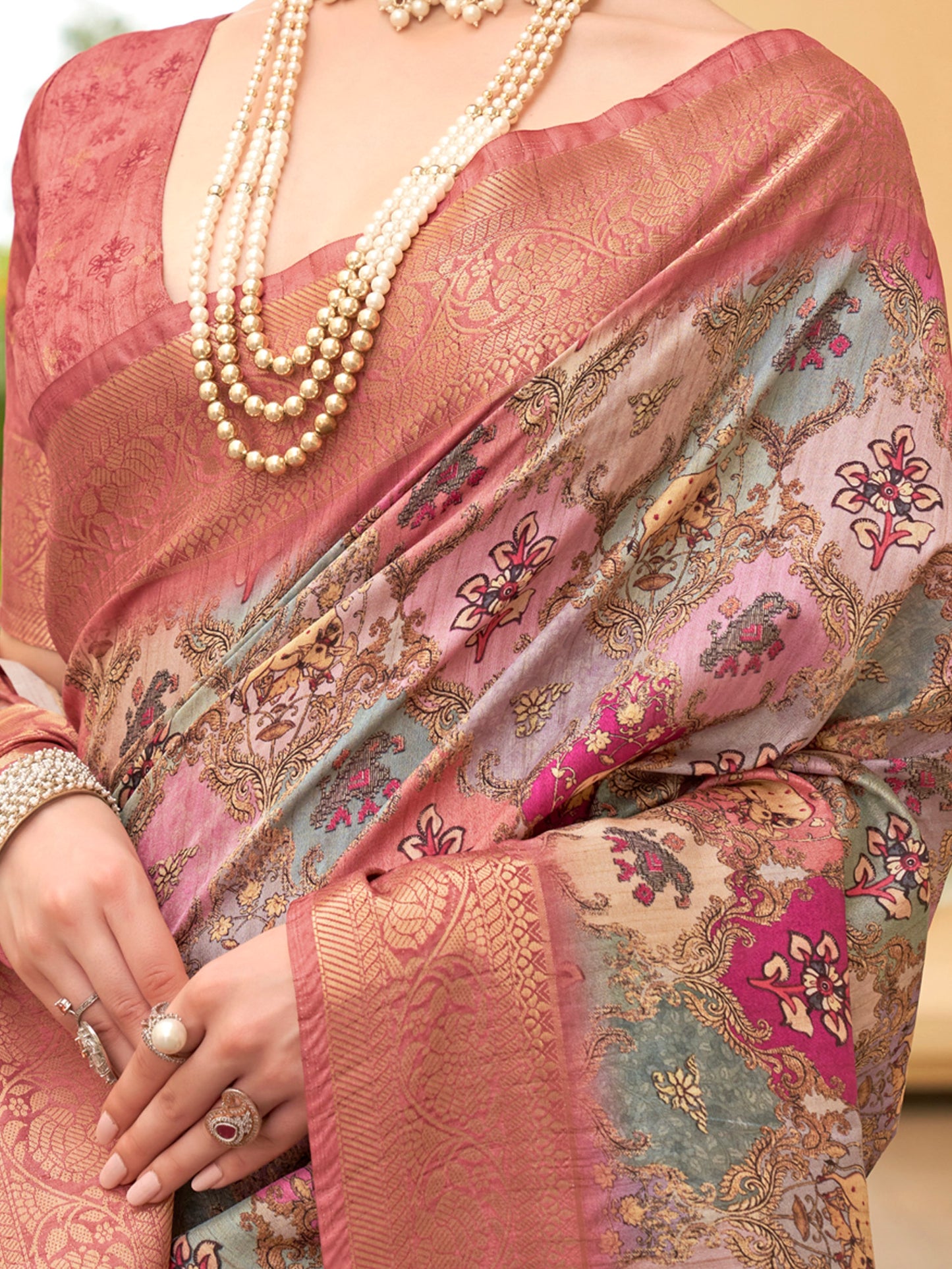 Women's Tussar Silk Blue Digital Print Designer Saree With Blouse Piece