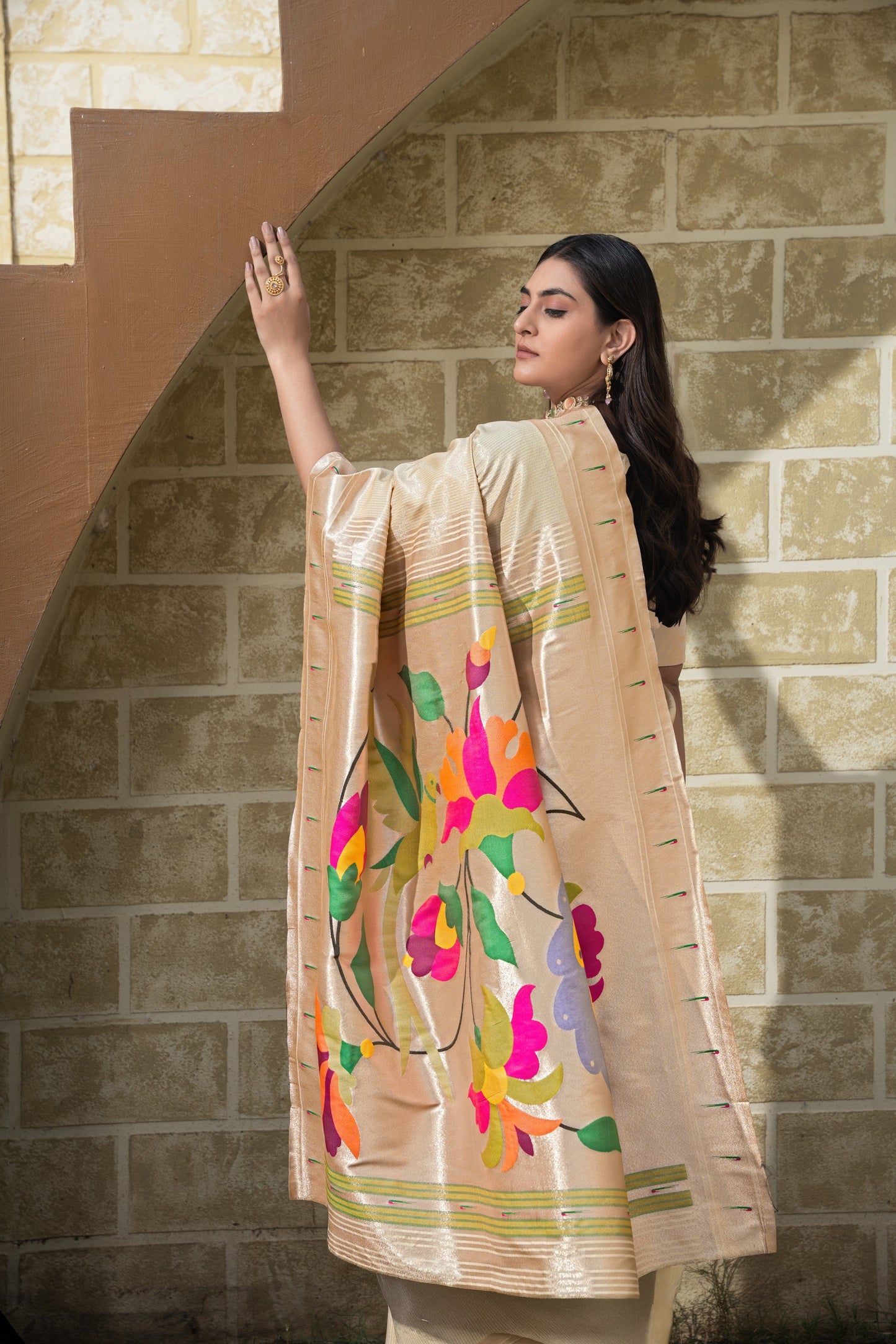 Dhiyona GR Women's Antara Cream Paithani Soft Blended Silk Saree
