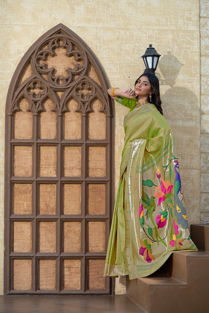 Dhiyona GR Women's Antara Green Paithani Soft Blended Silk Saree
