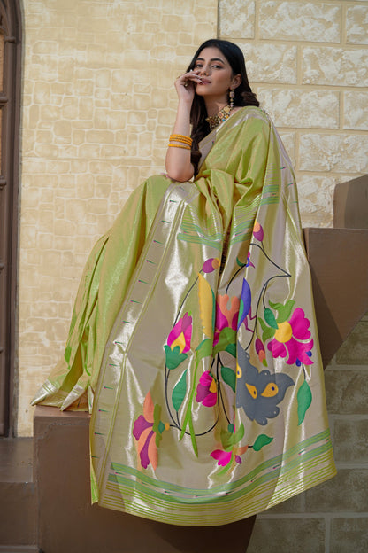 Dhiyona GR Women's Antara Green Paithani Soft Blended Silk Saree